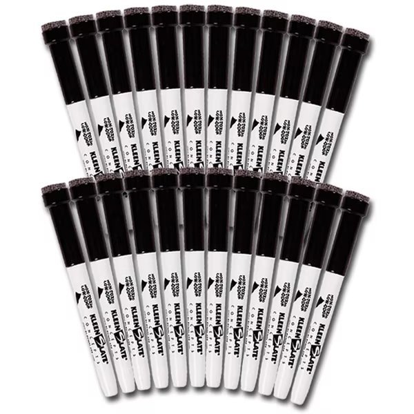 Dry Erase Markers w/ Erasers, Fine Point, Black, PK24, Kleenslate, Mfr#: 43324